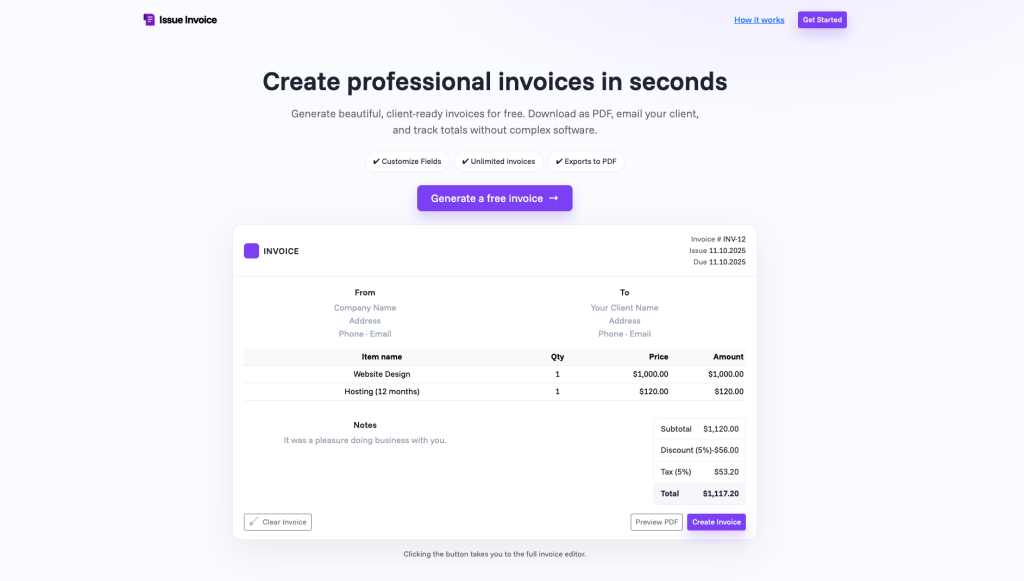 Issue Invoice – free invoice generator